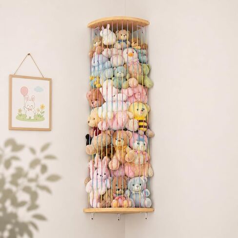 Stuffed Animal Storage, Wood Soft Toy Shelf with Adjustable Length Nursery Toy Organizer Hammock, Hanging Corner Net Stuff Animal Holder Zoo,Plush Toy Organizer for Play Room Bedroom Kids Room Décor in Saudi Arabia