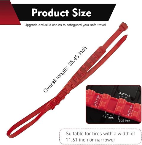 10 PCS Car Tire Snow Chains, Adjustable Serrated Zip Tire Snow Straps, Emergency Non-slip Cadenas Para Llantas Para Nieve, Universal for Most Cars (Red) in Kuwait