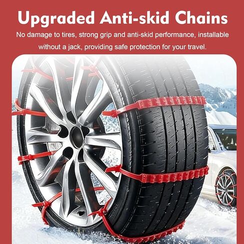 10 PCS Car Tire Snow Chains, Adjustable Serrated Zip Tire Snow Straps, Emergency Non-slip Cadenas Para Llantas Para Nieve, Universal for Most Cars (Red) in Kuwait