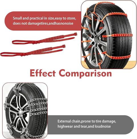 10 PCS Car Tire Snow Chains, Adjustable Serrated Zip Tire Snow Straps, Emergency Non-slip Cadenas Para Llantas Para Nieve, Universal for Most Cars (Red) in Kuwait
