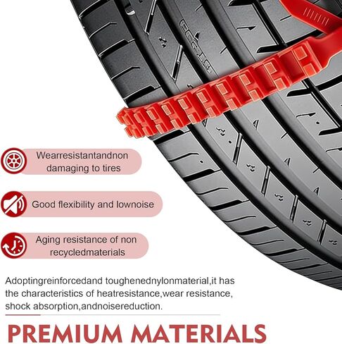 10 PCS Car Tire Snow Chains, Adjustable Serrated Zip Tire Snow Straps, Emergency Non-slip Cadenas Para Llantas Para Nieve, Universal for Most Cars (Red) in Kuwait