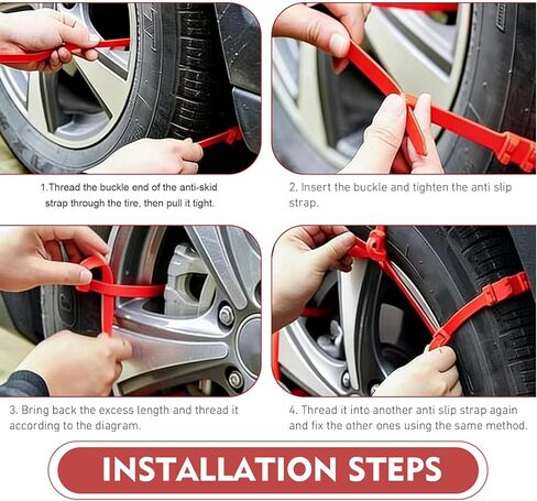 10 PCS Car Tire Snow Chains, Adjustable Serrated Zip Tire Snow Straps, Emergency Non-slip Cadenas Para Llantas Para Nieve, Universal for Most Cars (Red) in Kuwait