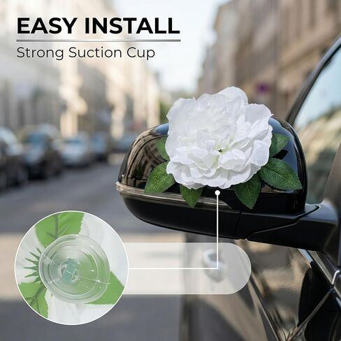 Wedding Car Decorations Set Just Married Car Decor with White Artificial Flowers Satin Ribbons Hood Bouquet Mirror Floral Vine Vehicle Accessories for Bridal Shower Honeymoon Ceremony in Kuwait