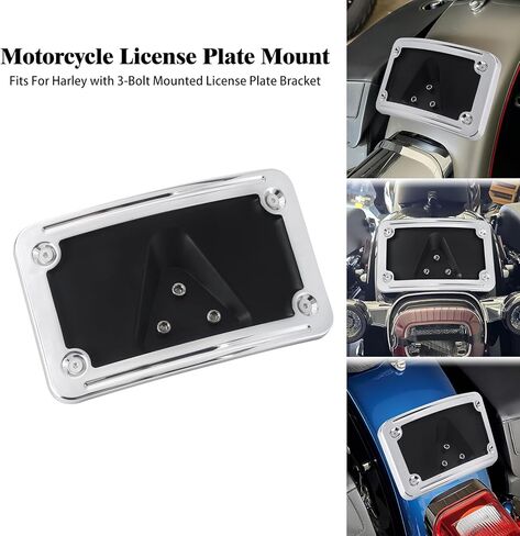 Motorcycle Curved Laydown License Plate Mount Frame Fit for Harley 3 Hole Mount, Replacement for 3 Hole 3148 License Plate Mount Bracket VTX1300R/S/T 2003–2009 VTX1800R/S/T 2002–2008 Black in Kuwait