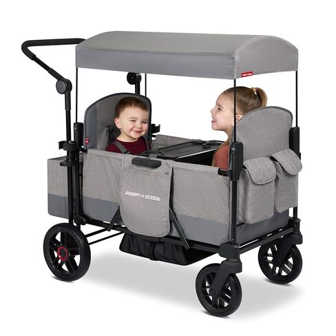 Radio Flyer Pathfinder 4-Seat Stroller Wagon, for Kids 6+ Months, Compact Fold, UV Canopy, Snack Tray & Storage, Cup Holders, Never Fall Pull Handle, Seats Convert to Flatbed in Kuwait
