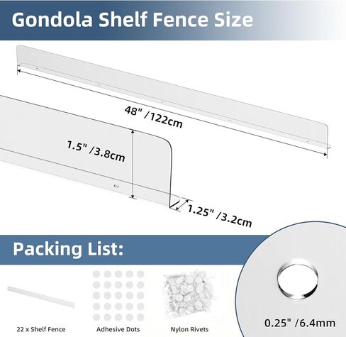 Nalwort 22 Pcs Retail Gondola Shelving Front Fence, Clear PET Shelf Fence with 1/4" Holes and Screws, Front Lips Barrier for Retail Store Display Rack, 1.5" H x 48" L in Kuwait