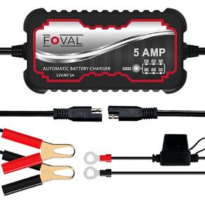 5A 6V/12V Smart Battery Charger – FOVAL Automatic Maintainer, Trickle Charger & Desulfator with Overcharge Protection & Temperature Compensation – for Lead-Acid & Lithium Batteries in Saudi Arabia