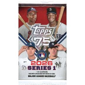 2026 Tpps Series 1 Baseball Exclusive Factory مختومة MEGA Foil Pack مع (14) بطاقة نعناع! احتفل بالذكرى السنوية الخامسة والسبعين لـ Tpps! ابحث عن السيارات والآثار والمتوازيات والإدراجات والمبتدئين والمزيد! in Kuwait