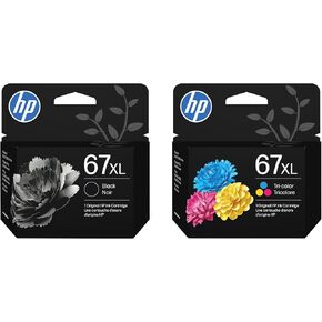 خرطوشة حبر HP 67XL سوداء و67XL ثلاثية الألوان عالية الإنتاجية عبوتين للطابعات | يعمل مع سلسلة DeskJet 1255 و2700 و4100 وEnvy 6000 و6400 | قد تختلف التعبئة والتغليف in Kuwait