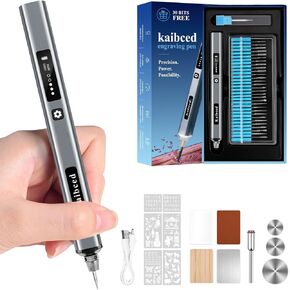 Cordless Engraving Pen with 48 Kits & LED Screen, 5-Speed Engraver Pen for Metal, Wood, Glass, Plastic & All Materials, USB Rechargeable Craft Gift for Teens, Adults and Beginners, Silver in Kuwait