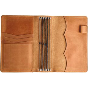 TORAKIP Leather Travel Notebook Cover A5 – Refillable Journal Organizer with 5 Elastic Bands, Pen Holder & Interior Pockets, Genuine Leather Planner Cover for Writing (Notebook Not Included), Caramel Brown in Kuwait