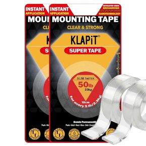 KLAPiT Super Tape 40in لاصق شفاف مزدوج الجوانب عالي التحمل، شريط تثبيت مقاوم للماء بتقنية النانو المعززة يحمل 50 رطل 1.27 رطل لكل بوصة in Kuwait