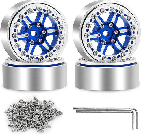 عجلات Beadlock مقاس 1.3 بوصة لأجزاء ترقية الزاحف SCX24 TRX4M 1/24 1/18 RC (أزرق، 4 قطع) in Kuwait