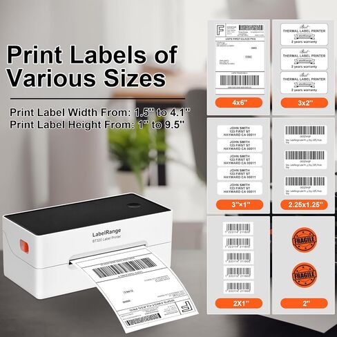 طابعة ملصقات التجارة الإلكترونية LabelRange 4x6، طابعة ملصقات الشحن الحراري، تدعم Amazon، USPS، Pirate Ship، Shopify، Poshmark، اتصال Bluetooth وUSB in Kuwait