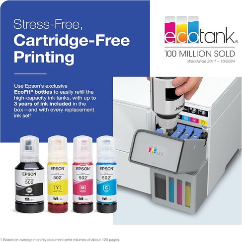 طابعة Epson EcoTank ET-2980 اللاسلكية متعددة الإمكانات Supertank الملونة مع ما يصل إلى 3 سنوات من الحبر، وخزانات قابلة لإعادة التعبئة، مثالية للمنزل، 15 صفحة في الدقيقة، شاشة ملونة 1.44 بوصة، طباعة تلقائية على الوجهين - أبيض (متجدد) in Kuwait