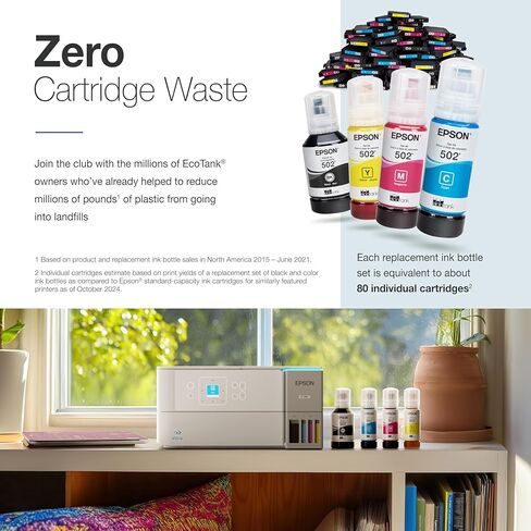 طابعة Epson EcoTank ET-2980 اللاسلكية متعددة الإمكانات Supertank الملونة مع ما يصل إلى 3 سنوات من الحبر، وخزانات قابلة لإعادة التعبئة، مثالية للمنزل، 15 صفحة في الدقيقة، شاشة ملونة 1.44 بوصة، طباعة تلقائية على الوجهين - أبيض (متجدد) in Kuwait