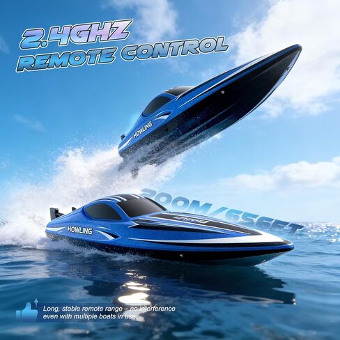 RC Boat for Adults with LED Lights, 35 KPH Remote Control Boat, 2.4Ghz Electric Fast Speed Boat for Adults, 30+ Mins, Self-righting, Demo, Pool Toys for Kids, Radio Controlled Watercraft, Blue, 16inch in Kuwait
