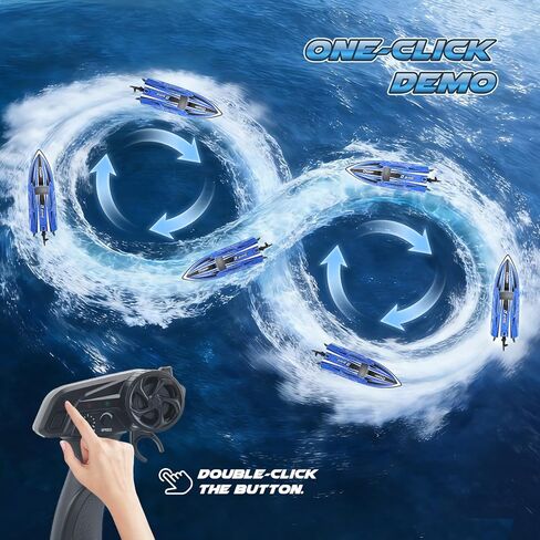 RC Boat for Adults with LED Lights, 35 KPH Remote Control Boat, 2.4Ghz Electric Fast Speed Boat for Adults, 30+ Mins, Self-righting, Demo, Pool Toys for Kids, Radio Controlled Watercraft, Blue, 16inch in Kuwait