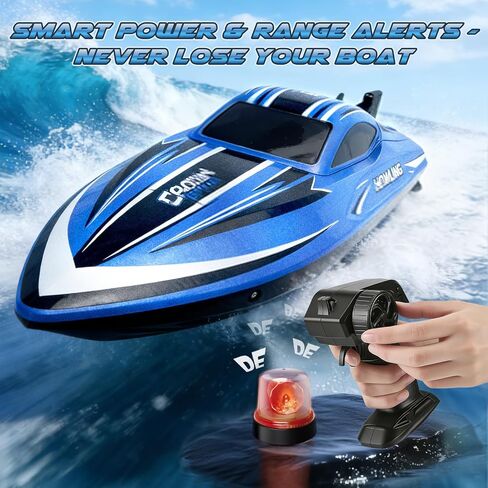 RC Boat for Adults with LED Lights, 35 KPH Remote Control Boat, 2.4Ghz Electric Fast Speed Boat for Adults, 30+ Mins, Self-righting, Demo, Pool Toys for Kids, Radio Controlled Watercraft, Blue, 16inch in Kuwait