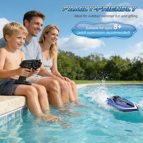 RC Boat for Adults with LED Lights, 35 KPH Remote Control Boat, 2.4Ghz Electric Fast Speed Boat for Adults, 30+ Mins, Self-righting, Demo, Pool Toys for Kids, Radio Controlled Watercraft, Blue, 16inch in Kuwait