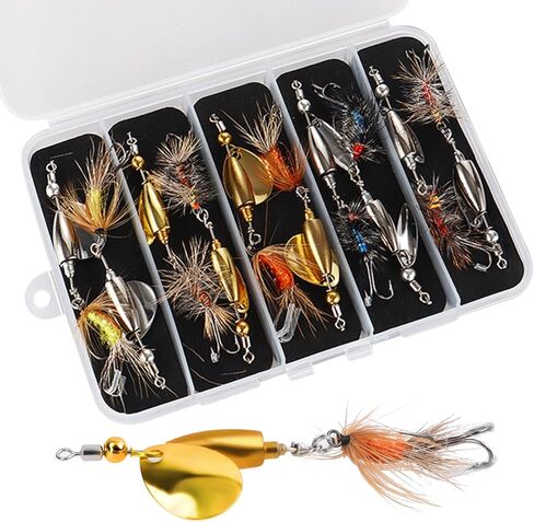 Trout Spinner Lures with Stimulator/Humpy Dry Fly Tail, Brass Hard Metal Hand-Tied Rooster Bait Tail Fishing Spinnerbaits for Bass Pike Salmon Saltwater Freshwater Lake River in Saudi Arabia