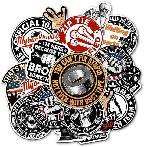 12 Pack Mechanic Stickers, Funny Hard Hat Stickers, 4in - Waterproof Vinyl Decals for Tool Box, Helmet, Laptop, Car Bumper in Kuwait