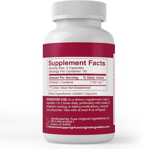 مكونات أصلية نقية N-Acetyl L-Cysteine ​​NAC، (100 كبسولة) نقية دائمًا، بدون إضافات أو مواد مالئة، تم التحقق منها مختبريًا in Saudi Arabia