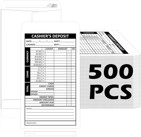 500 Pcs Cashiers Report Envelope 4 x 6.5 Inch Cash Drop Envelopes Money Envelopes Deposit Envelopes for Cash Self Seal for Retail Store Bank Restaurant Cash Handling (500, White) in Kuwait