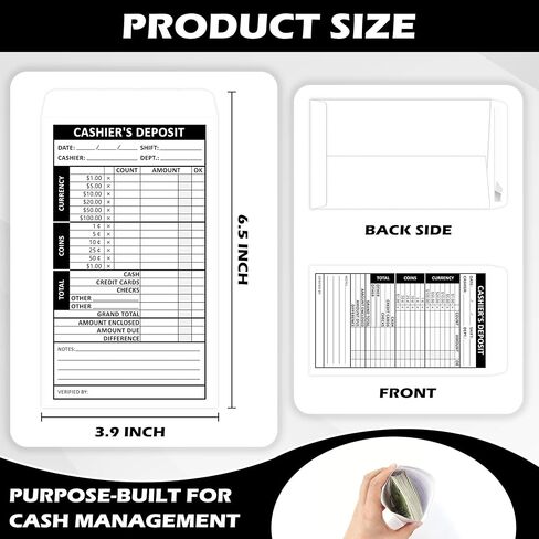 500 Pcs Cashiers Report Envelope 4 x 6.5 Inch Cash Drop Envelopes Money Envelopes Deposit Envelopes for Cash Self Seal for Retail Store Bank Restaurant Cash Handling (500, White) in Kuwait