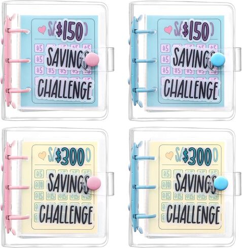 4 Pcs Money Saving Binder Envelope Dollar Savings Challenge Book Save $500, $1000, $2100, $5000, $150 pink, $150 blue, $300 blue, $300 pink (Modern) in Kuwait