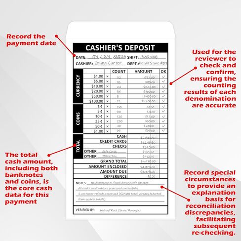 500 Pcs Cashiers Report Envelope 4 x 6.5 Inch Cash Drop Envelopes Money Envelopes Deposit Envelopes for Cash Self Seal for Retail Store Bank Restaurant Cash Handling (500, White) in Kuwait