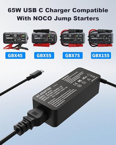 شاحن USB C بقدرة 65 وات متوافق مع NOCO Boost X Series GBX45 GBX55 GBX75 GBX155، مشغل القفز المحمول، بديل لـ U65 GBC011 سلك شحن محول طاقة USB-C بقدرة 65 وات لحزمة معززة بطارية السيارة in Kuwait