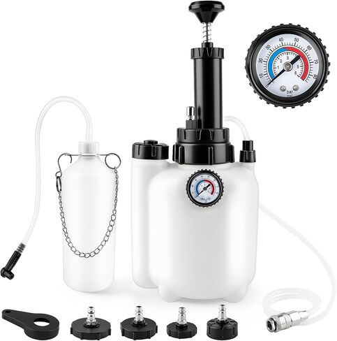 3L Manual Brake Bleeder Kit, One Person Brake Fluid Bleeding Vacuum Pump with 1L Catch Bottle and 4 Master Cylinder Adapters for Brake & Clutch System, Suitable for Most Vehicles in Kuwait