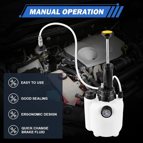 3L Manual Brake Bleeder Kit, One Person Brake Fluid Bleeding Vacuum Pump with 1L Catch Bottle and 4 Master Cylinder Adapters for Brake & Clutch System, Suitable for Most Vehicles in Kuwait