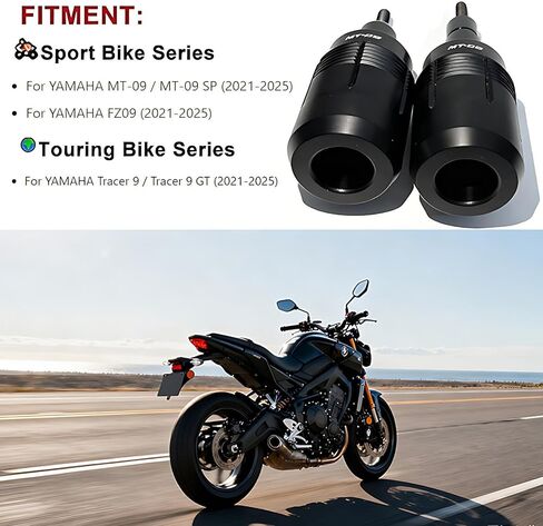 Black CNC Frame Sliders for Yamaha MT-09/MT-09 SP/Tracer 9/9GT/FZ09/XSR900 (2021-2025) - Heavy Duty Motorcycle Crash Protection Guard, Anti-Scratch MT09 Accessories in Kuwait