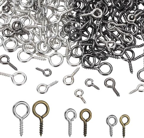 PATIKIL Screw Eye Pins Set, 600Pcs 3 Size Metal Threaded Small Eye Pin Clasp Hooks Mini Hoop Peg Self Tapping Screw for Jewelry Making DIY Art Crafts Bead Charms, Red Copper Color/Bronze in Kuwait
