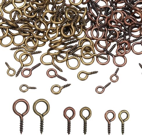 PATIKIL Screw Eye Pins Set, 600Pcs 3 Size Metal Threaded Small Eye Pin Clasp Hooks Mini Hoop Peg Self Tapping Screw for Jewelry Making DIY Art Crafts Bead Charms, Red Copper Color/Bronze in Saudi Arabia