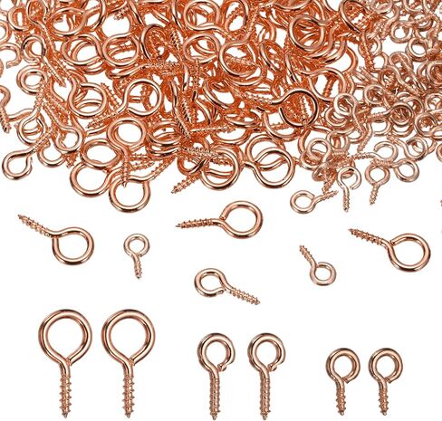 PATIKIL Screw Eye Pins Set, 600Pcs 3 Size Metal Threaded Small Eye Pin Clasp Hooks Mini Hoop Peg Self Tapping Screw for Jewelry Making DIY Art Crafts Bead Charms, Red Copper Color/Bronze in Saudi Arabia