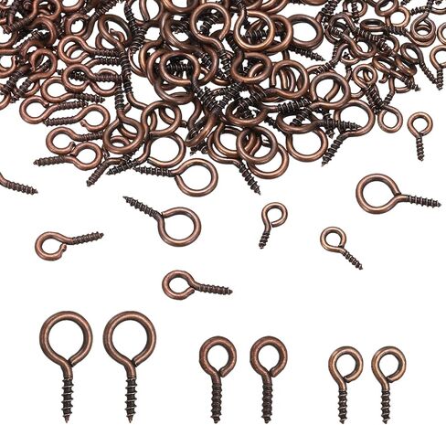 PATIKIL Screw Eye Pins Set, 600Pcs 3 Size Metal Threaded Small Eye Pin Clasp Hooks Mini Hoop Peg Self Tapping Screw for Jewelry Making DIY Art Crafts Bead Charms, Red Copper Color/Bronze in Saudi Arabia