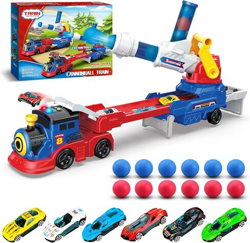 Truck Toy for Kids w/12 EVA Balls, 6 Diecast Race Cars Ejection & Ball Shooting Transport Truck Set for Toddlers, 28" Large Light Sound Carrier Train, Birthday Gifts for Boy Girls Age 3+ in Kuwait