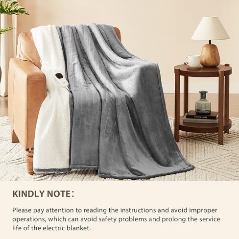Homemate Heated Blanket Electric Throw - 50"x60" Heating Blanket Throw 1/2/4/6/8 Hours Auto-Off 10 Heat Level Over-Heat Protection Flannel Sherpa ETL Certification in Kuwait