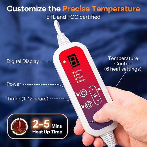 بطانية تسخين كهربائية مقاس 50 × 60 بوصة، بطانية كهربائية مع 6 مستويات تسخين ومؤقت إيقاف تلقائي من 1 إلى 12 ساعة، بطانية تسخين سريعة من صوف الفانيلا الناعم، حماية من الحرارة الزائدة، يمكن غسلها في الغسالة in Kuwait