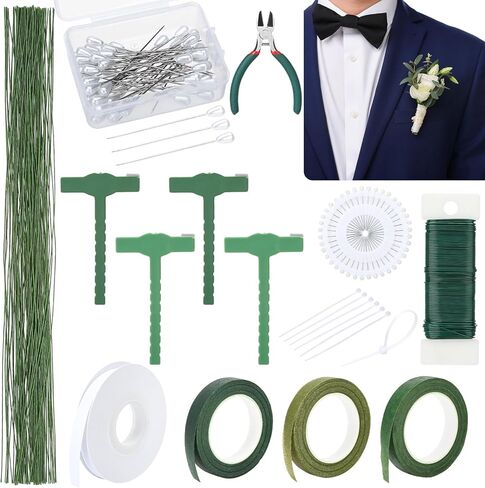 Hoemwarm Boutonniere Pin Kit Corsage Making Supplies Set Includes Pins Floral Wire Tape Cutters White Ribbon Metal Clips for Wedding Prom Party DIY Craft Arrangements in Kuwait