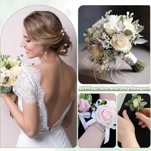 Hoemwarm Boutonniere Pin Kit Corsage Making Supplies Set Includes Pins Floral Wire Tape Cutters White Ribbon Metal Clips for Wedding Prom Party DIY Craft Arrangements in Kuwait