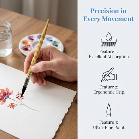 Ergonomic Watercolor Brush,Squirrel Hair Round Paintbrush with Segmented Beaded & Spiral Wood Handle, Anti-Fatigue Grip Professional Artist Paint Brushes for Watercolor Painting in Kuwait