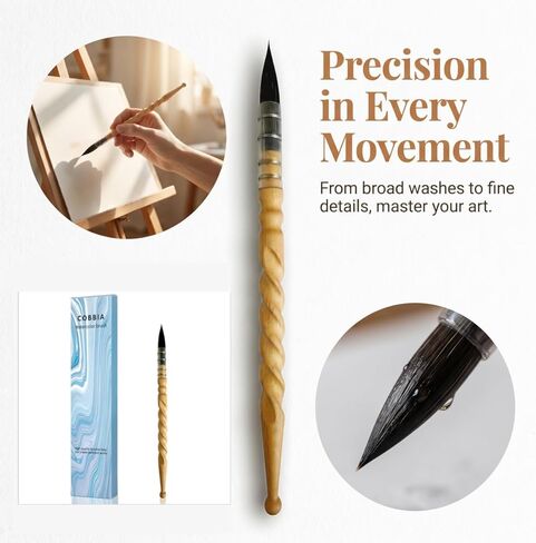 Ergonomic Watercolor Brush,Squirrel Hair Round Paintbrush with Segmented Beaded & Spiral Wood Handle, Anti-Fatigue Grip Professional Artist Paint Brushes for Watercolor Painting in Kuwait