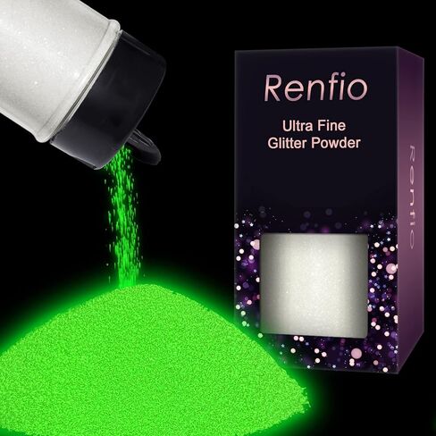 Renfio Glow in The Dark Glitter, 1.94oz 55g Luminous Ultra Fine Glitters Powder Glowing Glitter Epoxy Resin PET Flake 1/128" Halloween for Craft Supplies Tumbler Slime - White to Green in Kuwait
