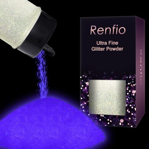 Renfio Glow in The Dark Glitter, 1.94oz 55g Luminous Ultra Fine Glitters Powder Glowing Glitter Epoxy Resin PET Flake 1/128" Halloween for Craft Supplies Tumbler Slime - White to Green in Kuwait