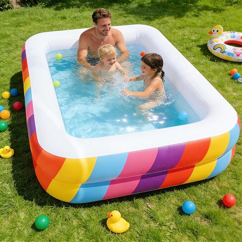 Kids Splash Pool Inflatable 74" Rectangular, Large BPA-Free PVC Kiddie Pool with Drain Plug for Ages 3-12 in Saudi Arabia