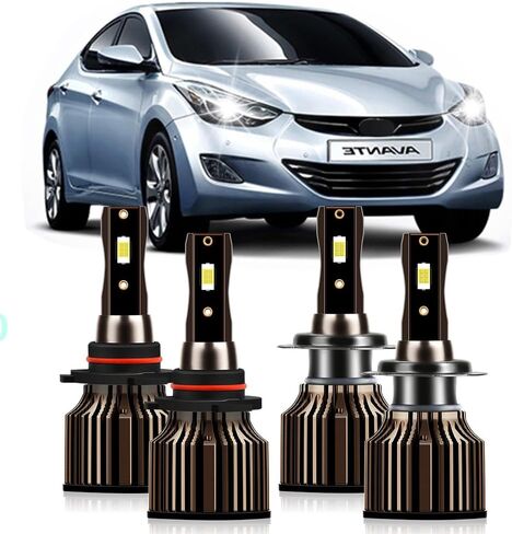 Compatible For Hyundai Elantra GT 2019 2020 High Low Beam Light Bulbs, 30000LM 400% Brightness 6000K White With Cooling Fan, Plug and Play, Pack of 4 in Kuwait